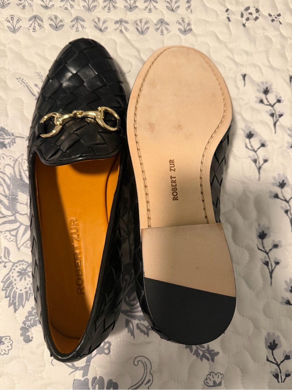 Robert Zur LETTI Black Woven Leather Loafers with Gold Bit Detail - Picture 3 of 5